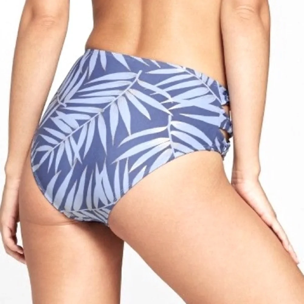 Xhiliration Blue Palm print High Waist Swimsuit Bikini Bottom
